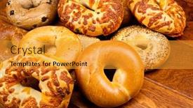  Presentation with sliced fresh papaya on wooden - Audience pleasing slide deck consisting of assortment-of-fresh-bagels backdrop and a gold colored foreground