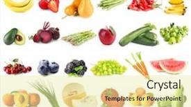  Presentation with fresh fruits vegetables - Colorful slide set enhanced with assortment of fresh vegetables backdrop and a blonde colored foreground