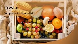  Presentation with fresh fruits and vegetables - Cool new slides with assortment of fruits and vegetables backdrop and a yellow colored foreground