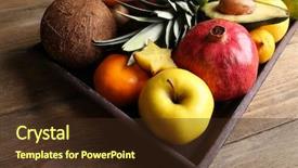  Presentation with old wooden table food - Colorful slide set enhanced with assortment of fruits on wooden backdrop and a wine colored foreground