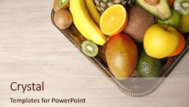  Presentation with fruits - Beautiful PPT theme featuring assortment of fruits on wooden backdrop and a lemonade colored foreground