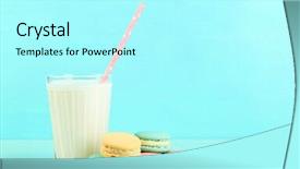  Presentation with gentle - Presentation design enhanced with assortment of gentle colorful macaroons and glass with milk on color wooden background background and a arctic colored foreground