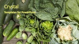  Presentation with vegetables - Cool new slide deck with assortment of green vegetables backdrop and a tawny brown colored foreground