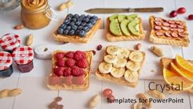  Presentation with peanut - Presentation consisting of assortment-of-healthy-fresh-breakfast background and a coral colored foreground