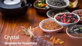  Presentation with herbal - Beautiful PPT theme featuring assortment of herbal and fruit backdrop and a coral colored foreground