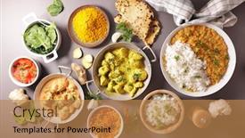  Presentation with chicken curry - Beautiful presentation theme featuring assortment-of-indian-dish-naan backdrop and a coral colored foreground