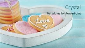  Presentation with cookies - Beautiful theme featuring assortment of love cookies in box on blue background closeup backdrop and a light blue colored foreground