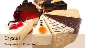  Presentation with banoffee pie cake on white - Amazing presentation design having course pied - assortment of pieces of cake backdrop and a lemonade colored foreground