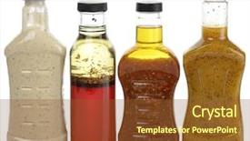  Presentation with salad dressing - Theme with assortment of salad dressing bottles background and a tawny brown colored foreground
