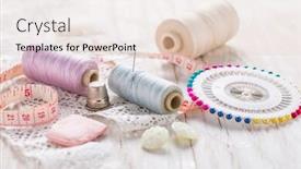  Presentation with handcraft - Theme with assortment-of-sewing-accessories background and a lemonade colored foreground