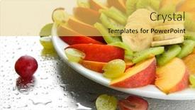  Presentation with fruits - Beautiful PPT theme featuring assortment of sliced fruits on plate with drops backdrop and a yellow colored foreground