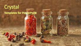  Presentation with out line of glass bottle - Audience pleasing slide set consisting of assortment of spices in glass backdrop and a tawny brown colored foreground