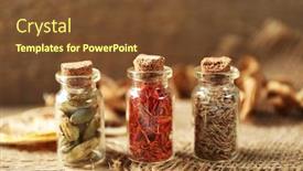  Presentation with out line of glass bottle - Audience pleasing slide deck consisting of assortment of spices in glass bottles on wooden background backdrop and a tawny brown colored foreground