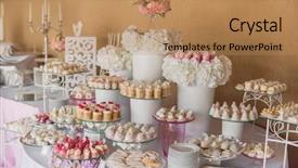  Presentation with sweets - PPT theme having assortment of sweets candy bar background and a coral colored foreground