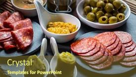  Presentation with appetizers - Amazing presentation theme having assortment-of-tapas-and-antipasti backdrop and a tawny brown colored foreground