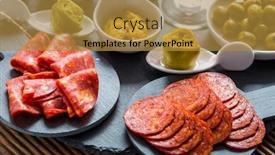  Presentation with appetizers - Colorful presentation enhanced with assortment-of-tapas-and-antipasti backdrop and a gold colored foreground