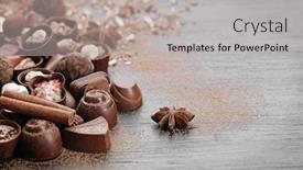  Presentation with cinnamon - Theme with assortment-of-tasty-chocolate-candies background and a light gray colored foreground