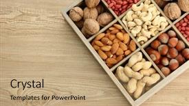  Presentation with dried fruits seeds nuts - Presentation theme having assortment of tasty nuts background and a coral colored foreground