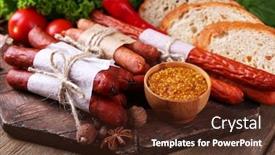  Presentation with sausages - Cool new slides with assortment-of-thin-sausages-bread backdrop and a tawny brown colored foreground