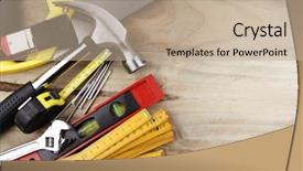  Presentation with wood tools - Colorful presentation enhanced with assortment of tools on wood backdrop and a mint green colored foreground