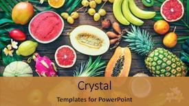  Presentation with tropical fruit - Beautiful PPT theme featuring assortment of tropical fruits backdrop and a gold colored foreground