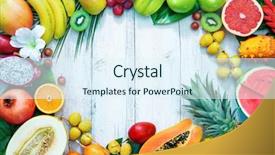  Presentation with palm leaves - Audience pleasing presentation design consisting of assortment of tropical fruits backdrop and a sky blue colored foreground