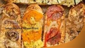  Presentation with tuna - PPT theme consisting of assortment-of-various-toppings-baked background and a gold colored foreground