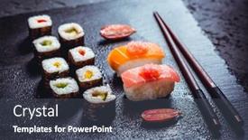  Presentation with vegan seitan - Presentation theme enhanced with assortment-of-vegan-sushi background and a ocean colored foreground