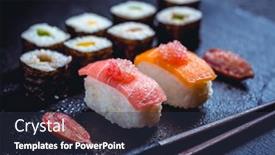  Presentation with vegan seitan - Presentation theme consisting of assortment-of-vegan-sushi background and a tawny brown colored foreground