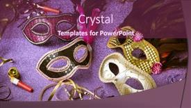  Presentation with venetian mask mardi gras - Presentation design consisting of assortment-of-venetian-carnival-masks background and a violet colored foreground