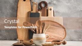  Presentation with kitchen utensils - Amazing presentation theme having assortment-of-wooden-cutting-boards backdrop and a coral colored foreground