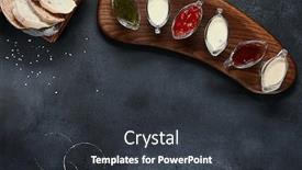  Presentation with slate - Audience pleasing presentation theme consisting of assortment-sauce-on-wooden-board backdrop and a dark gray colored foreground