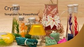  Presentation with candle - PPT theme featuring assortment spa accessories candle sponge background and a coral colored foreground