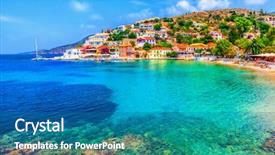  Presentation with sea and beach - Beautiful PPT theme featuring assos beach in kefalonia greece backdrop and a  colored foreground