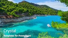  Presentation with economic crisis in greece - Audience pleasing presentation consisting of blue green - assos village in kefalonia greece backdrop and a teal colored foreground