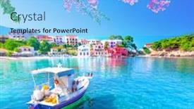  Presentation with village - Presentation design with assos-village-in-kefalonia-greece background and a light blue colored foreground