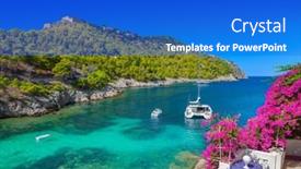  Presentation with village - Presentation theme enhanced with assos-village-in-kefalonia-greece background and a cobalt blue colored foreground