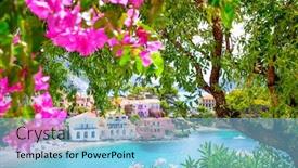  Presentation with village - Theme with assos-village-in-kefalonia-greece background and a light blue colored foreground
