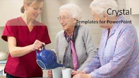  Presentation with carer - Cool new PPT layouts with senior women at home with carer backdrop and a light blue colored foreground