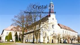  Presentation with virgin mary - Slide deck consisting of assumption and benedictine monastery police background and a teal colored foreground