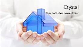 Presentation with insurance - Amazing PPT theme having assurance - blue house in hands home backdrop and a white colored foreground