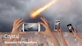  Presentation with photo - Colorful slide set enhanced with asteroid - close up of human hands backdrop and a coral colored foreground