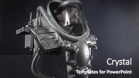  Presentation with space suit - Cool new slide deck with asteroid - gravity space man astronaut dressed backdrop and a dark gray colored foreground