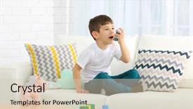  Presentation with allergy - Beautiful PPT theme featuring asthma - cute little boy using inhaler backdrop and a lemonade colored foreground