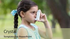  Presentation with inhaler - Cool new PPT layouts with asthma - little girl using his inhaler backdrop and a mint green colored foreground