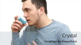  Presentation with inhaler - Colorful slide set enhanced with asthma - young man using inhaler backdrop and a light blue colored foreground