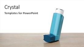  Presentation with inhaler - Presentation design featuring asthma inhaler on wooden table background and a white colored foreground