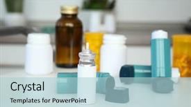  Presentation with medications - Presentation featuring asthma inhalers and medications background and a  colored foreground