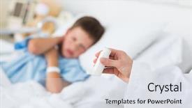  Presentation with sick child - Colorful presentation theme enhanced with asthmatic child - doctor holding asthma inhaler backdrop and a sky blue colored foreground