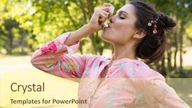  Presentation with inhaler - Beautiful theme featuring asthme - pretty brunette using her inhaler backdrop and a cream colored foreground